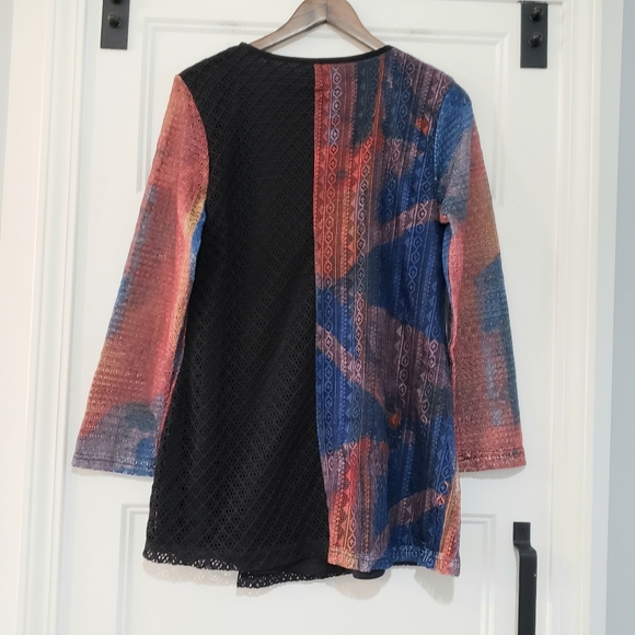 This & That Womens M Layered Mixed Media Longline Abstract Split Front Tunic Top - Picture 8 of 8